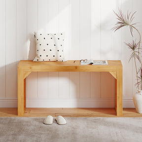 Bamboo Dining Bench, 90CM Long Entryway Bench, Indoor Outdoor Solid Wood Bench