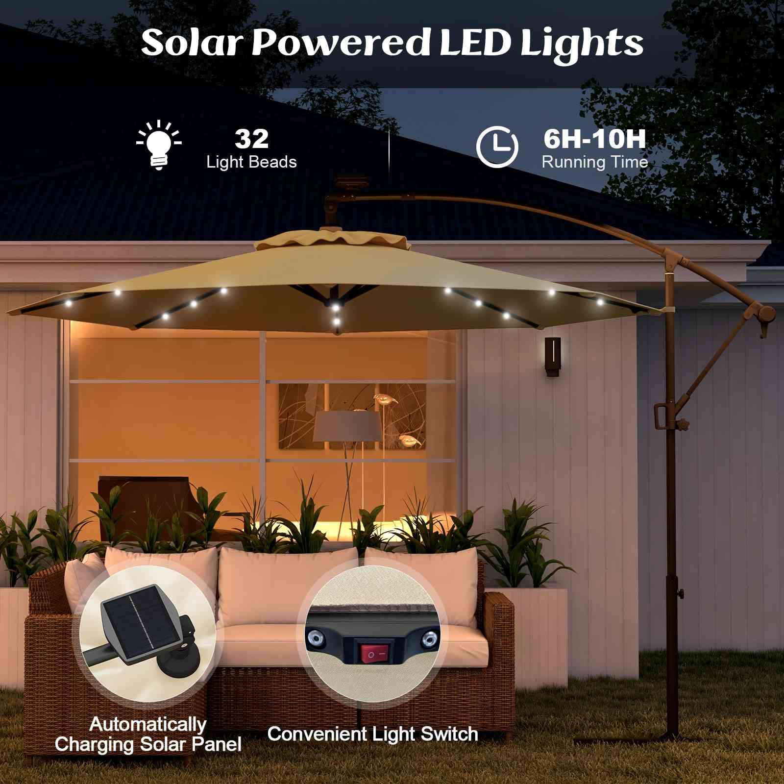 3M Solar LED Offset Cantilever Umbrella with Easy Tilt Adjustment