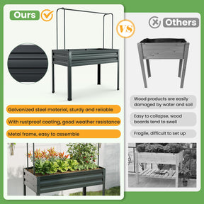3-in-1 Raised Garden Bed w/Greenhouse Cover & Trellis, Galvanized Metal Elevated Planter Box w/Legs