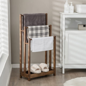 Freestanding Wood Towel Rack, 3-Tier Towel Rack Holder with Bottom Storage Shelf, Anti-toppling Device
