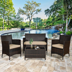 4PCS Outdoor Furniture Setting Garden Patio Wicker Dining Lounge Set Table Chair