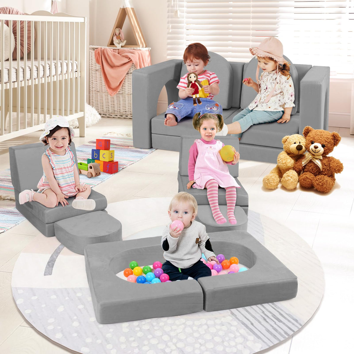 8-Piece Modular Kids Sofa Play Couch Climb Playset with Covers