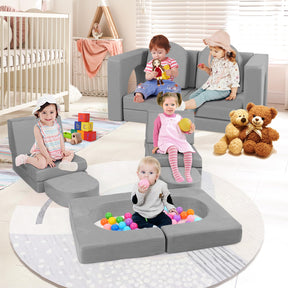 8-Piece Modular Kids Sofa Play Couch Climb Playset with Covers