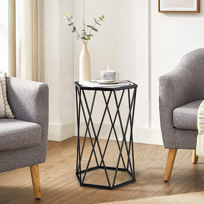 Giantex Compact Coffee Table, Hexagonal Side Table w/Tempered Glass Top & Metal Frame