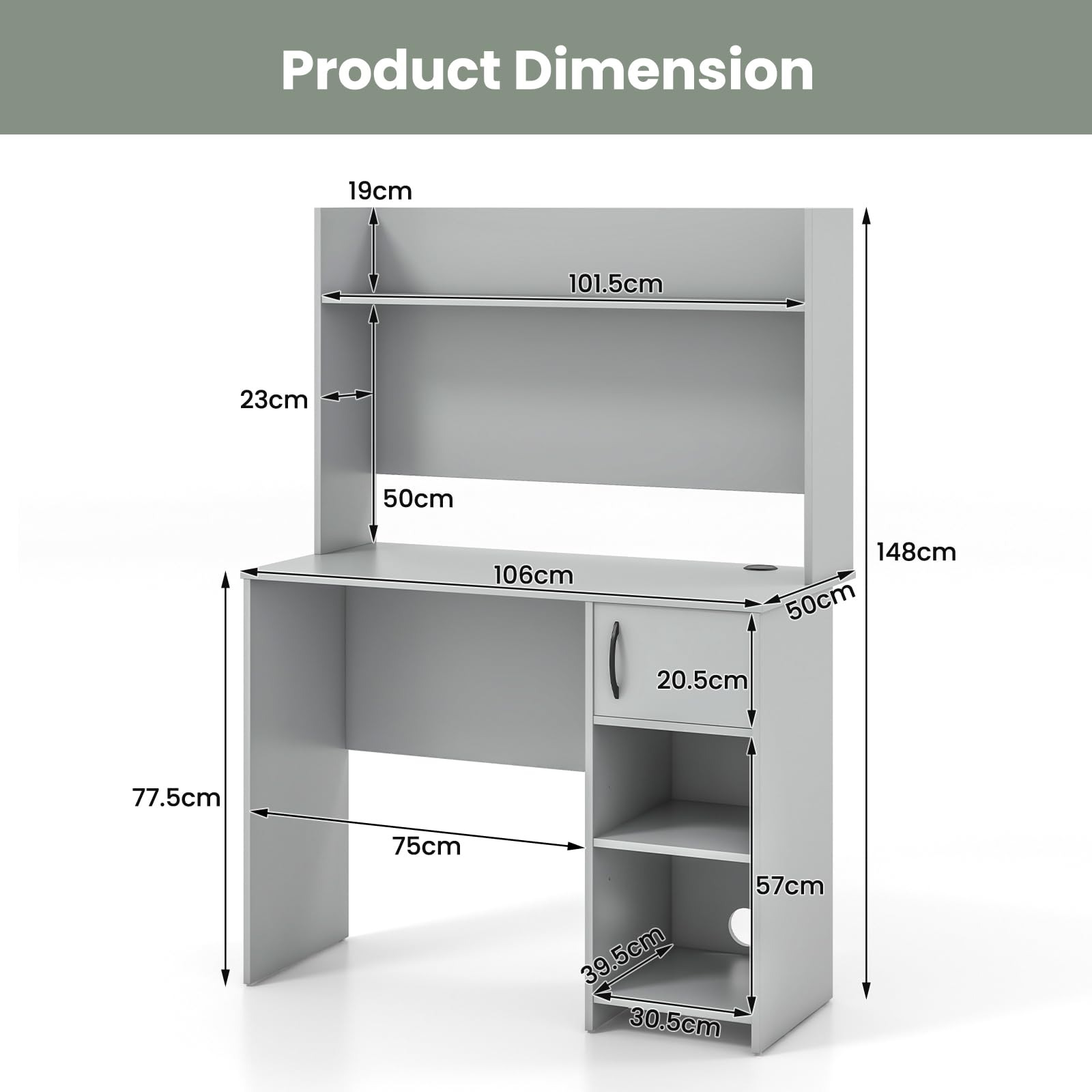 Giantex Computer Desk with Hutch, Home Office Desk w/Raised Display Shelf & 2 Open Shelves