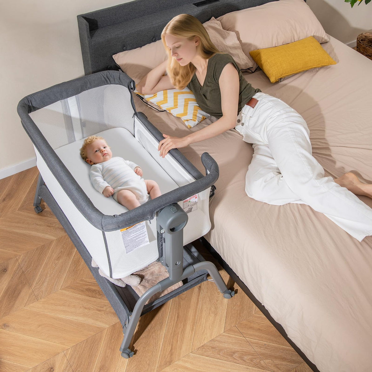 4 in 1 Rocking Baby Bassinet with 6 Adjustable Heights and Storage Basket