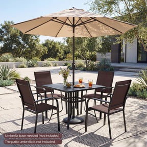 Square Patio Table for 4 , 91 cm Square Metal Slat Table with 4-6 cm Adjustable Umbrella Hole
