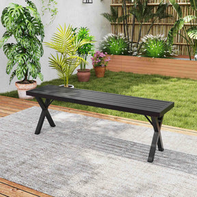 Patio Metal Bench, Heavy-Duty 2-Person Bench w/Slatted Seat & X Legs