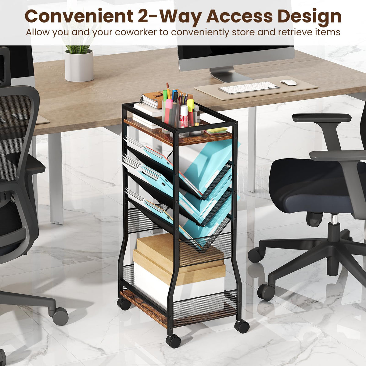 Rolling File Utility Cart w/ 2 Drawers, Lockable Wheels for Home Office
