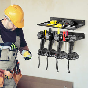 Electric Drill Storage Rack, Wall Mounted Drill Holder & Floating Shelf, Power Tool Organizer