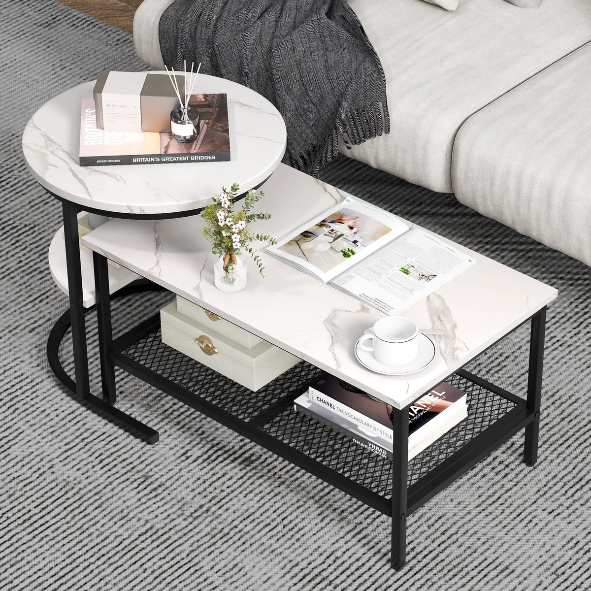 Giantex Nesting Coffee Table Set of 2, Detachable Table Set