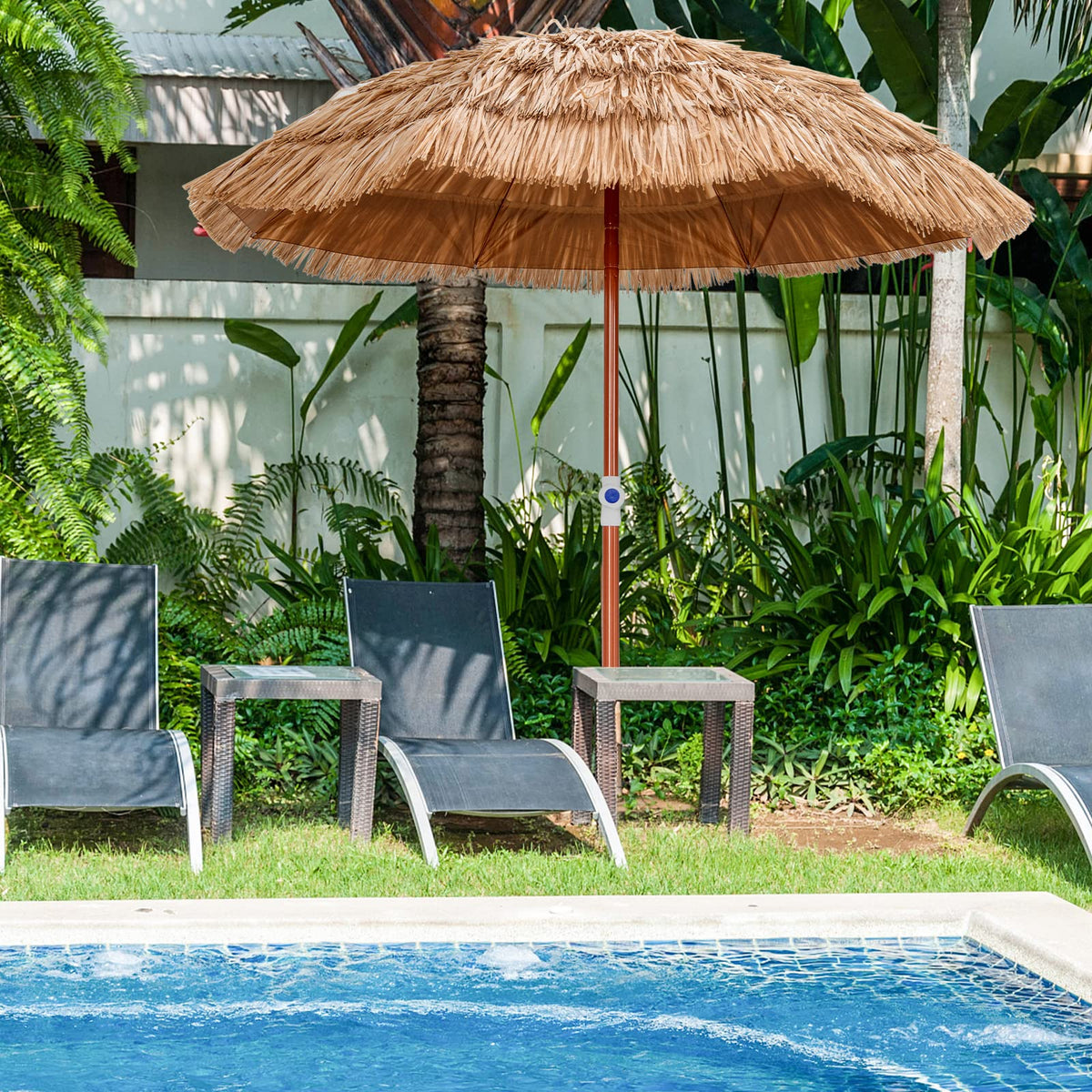 Thatched Patio Umbrella, 1.75m Hawaiian Tiki Umbrella with Carrying Bag