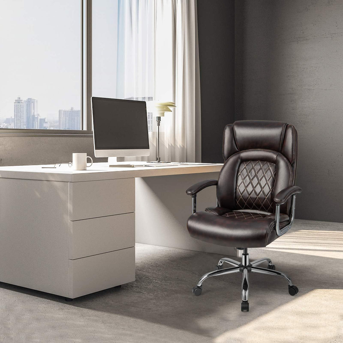 Ergonomic Office Chair for Big & Tall People, 227kg PU Leather Executive Chair w/Extra Wide Seat