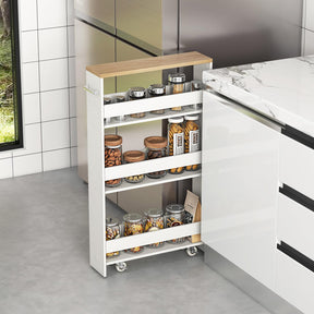 Slim Storage Cart w/Handle, 4-Tier Slide Out Utility Cart, Shelving Unit Organizer Trolley for Narrow Places