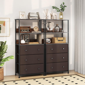 Giantex 3 Drawer Dresser w/Open Shelves, Home Vertical Fabric Storage Unit w/Metal Frame & Removable Fabric Bins