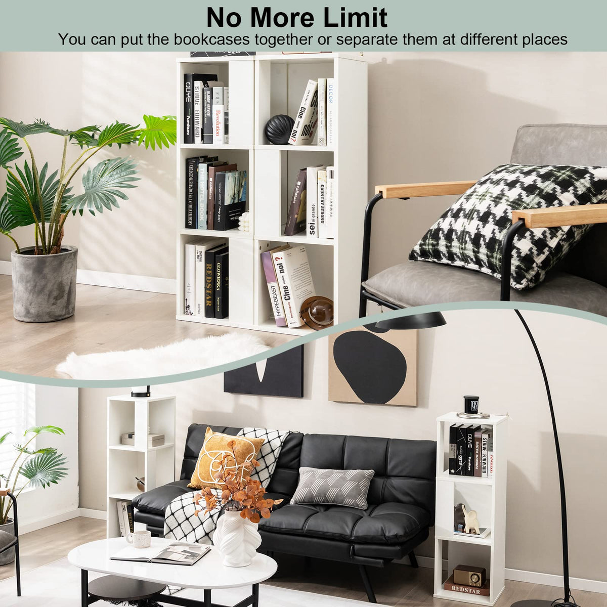 Giantex Bookcase, Freestanding 3-Tier Bookshelf, Asymmetric Display Shelf w/ 6 Compartments