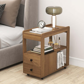 2-Drawer Sofa Side Table with Open Shelves, Modern Narrow End Table