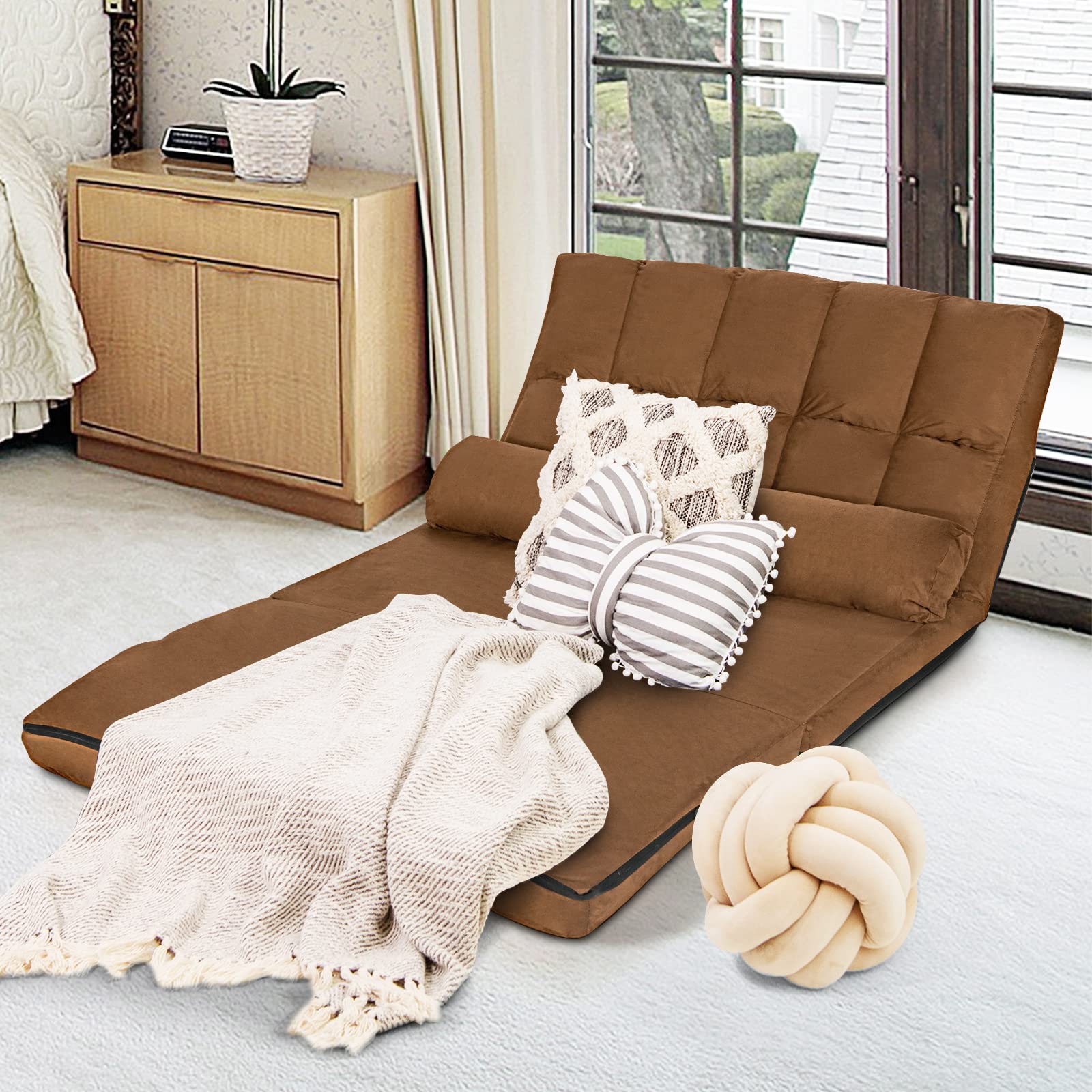 Giantex Adjustable Floor Sofa 6-Position Foldable Lazy Sofa Bed with Detachable Cloth Cover