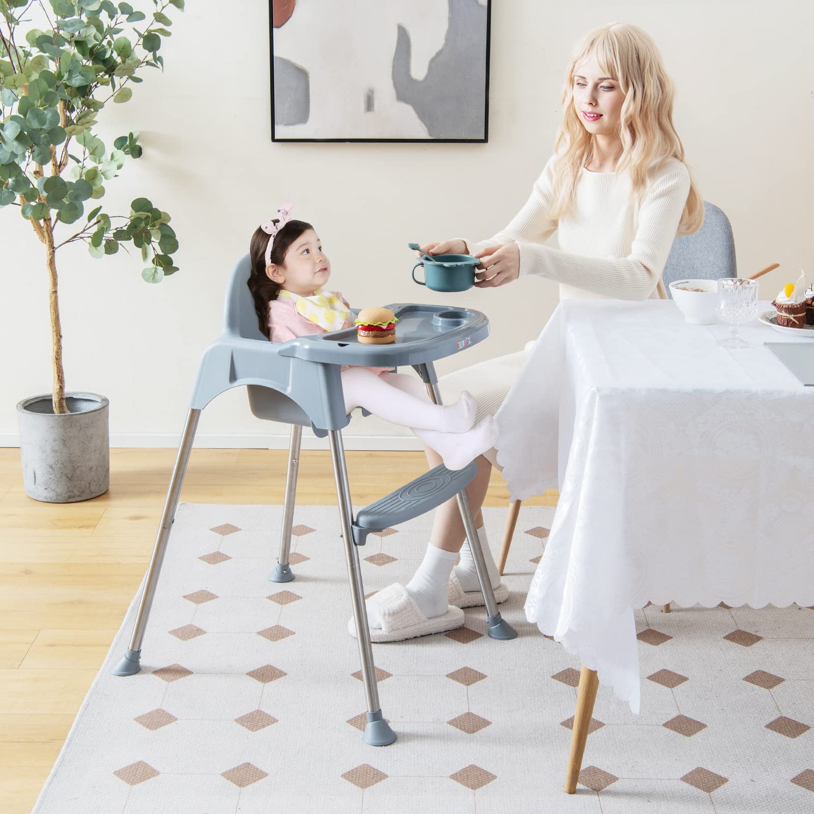 BABY JOY Baby High Chair, 4 in 1 Convertible Highchair with Adjustable Legs