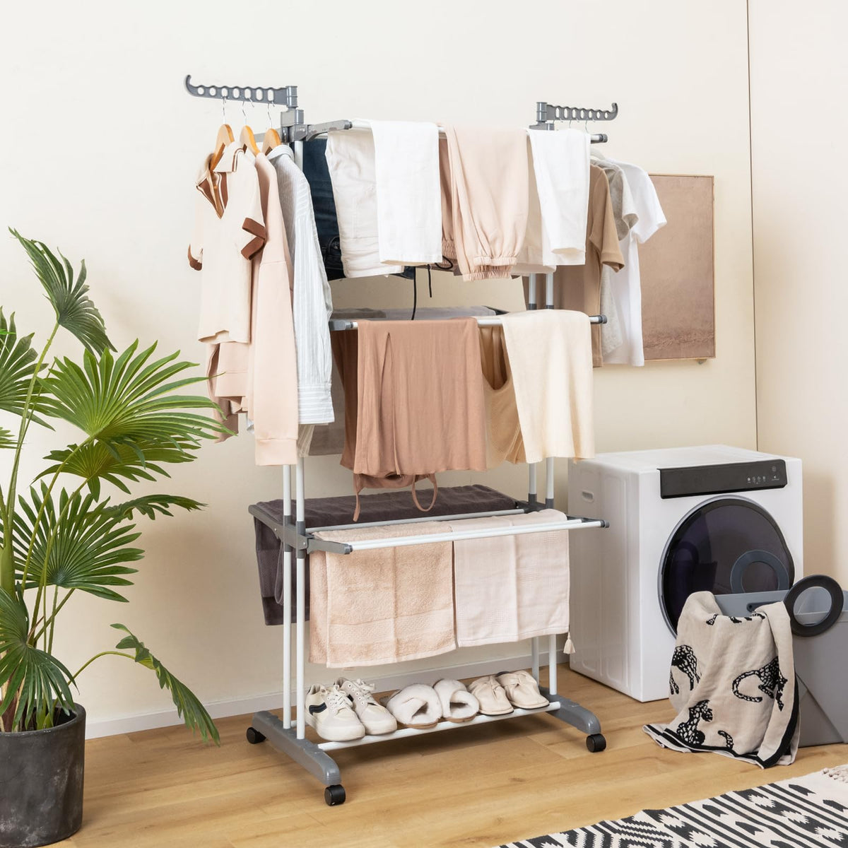 Giantex 4-Tier Clothes Drying Rack, Folding Clothes Horse Stand with Rotatable Side Wings