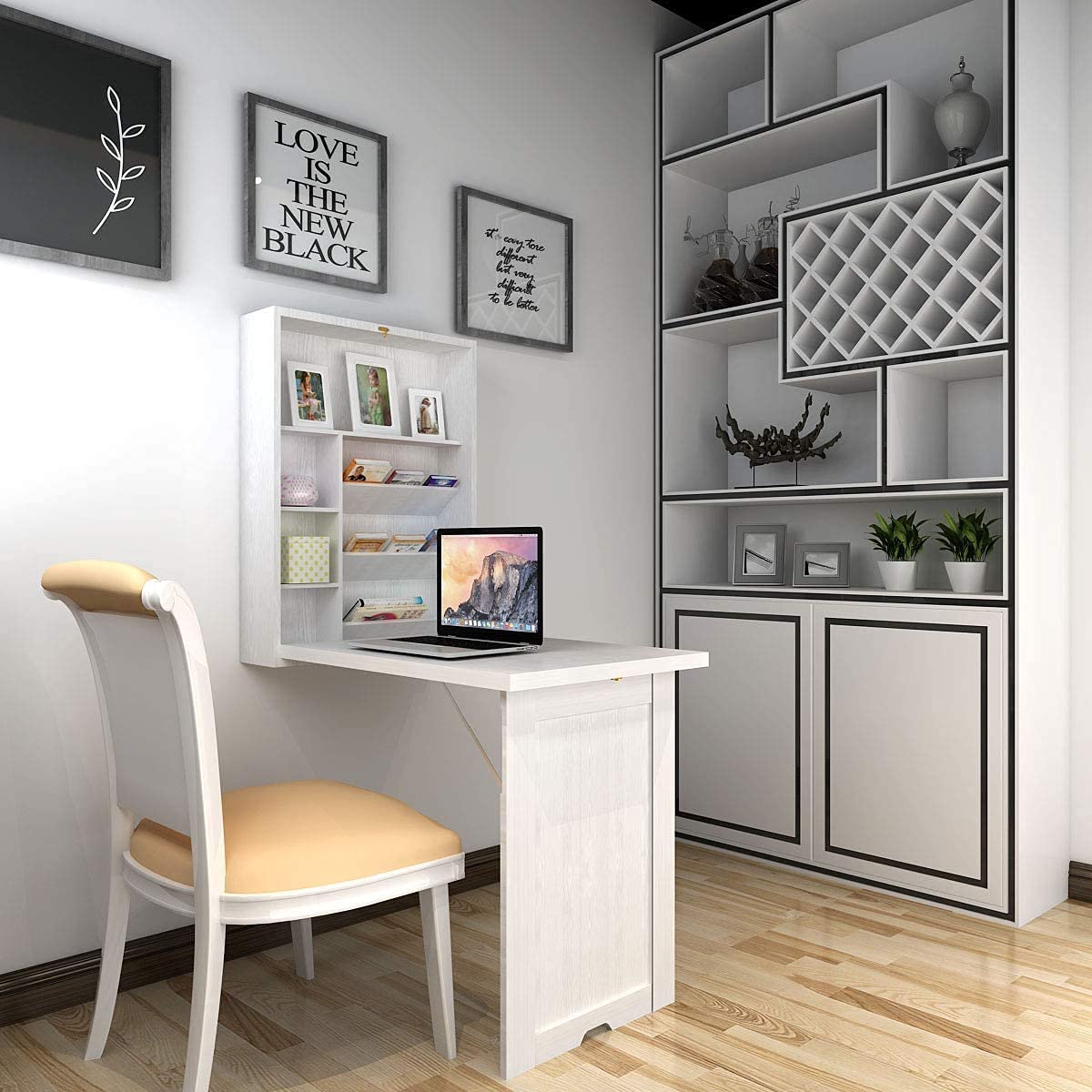 Giantex Wall Mounted Fold Out Convertible Desk, Multi-Function Floating Desk for Home Office