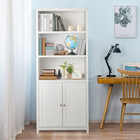 Giantex 182CM Bookcase with Doors, 3 Tier Open Book Shelving, Standing Wooden Display Bookcase