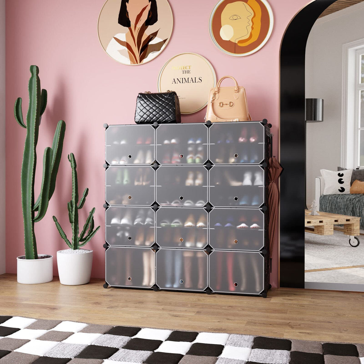 Giantex 12-Cube Shoe Rack Organizer, 48 Pairs Expandable Modular Shoe Storage Cabinet with Door