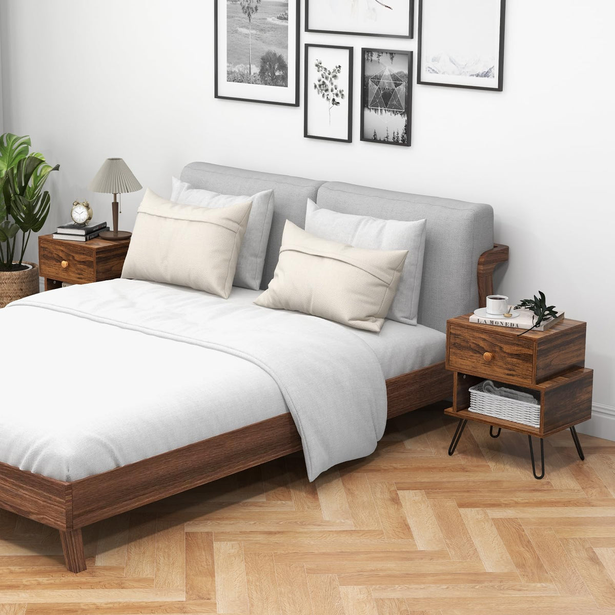 Giantex Nightstand Set of 2, Irregular Wooden Nightstand w/Elevated Metal Feet