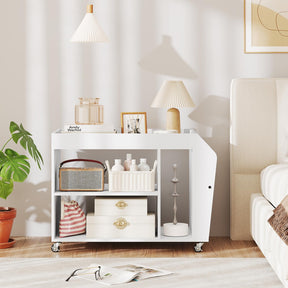 Side End Table, 3-Tier Bookshelf with Universal Wheels, Rolling Nightstand