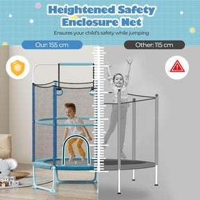 60" Kids Trampoline 5 FT Recreational Trampoline with Gymnastic Bar & Rings Blue