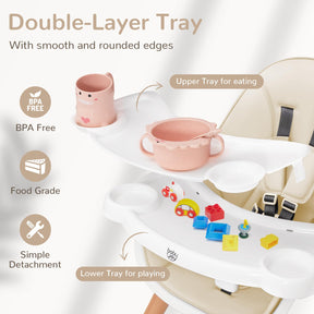 Wooden Highchair for Babies Infants w/Double 4-Gear Tray