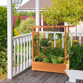 43.5"L x 17.5"W x 44"H Raised Garden Bed Planter Box with Trellis & Hanging Roof, Lattice Panel with Drainage Hole for Flower, Climbing Plant, Herb
