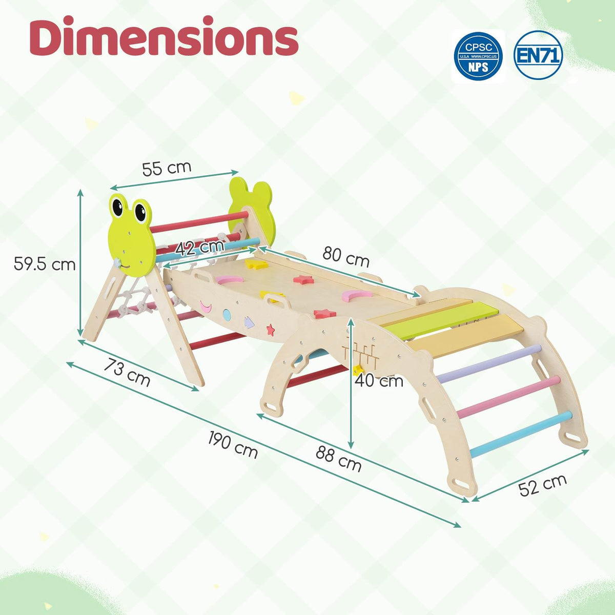 8-in-1 Wooden Triangle Set, Foldable Montessori Climbing Toys with Arch Climber, Reversible Ramp