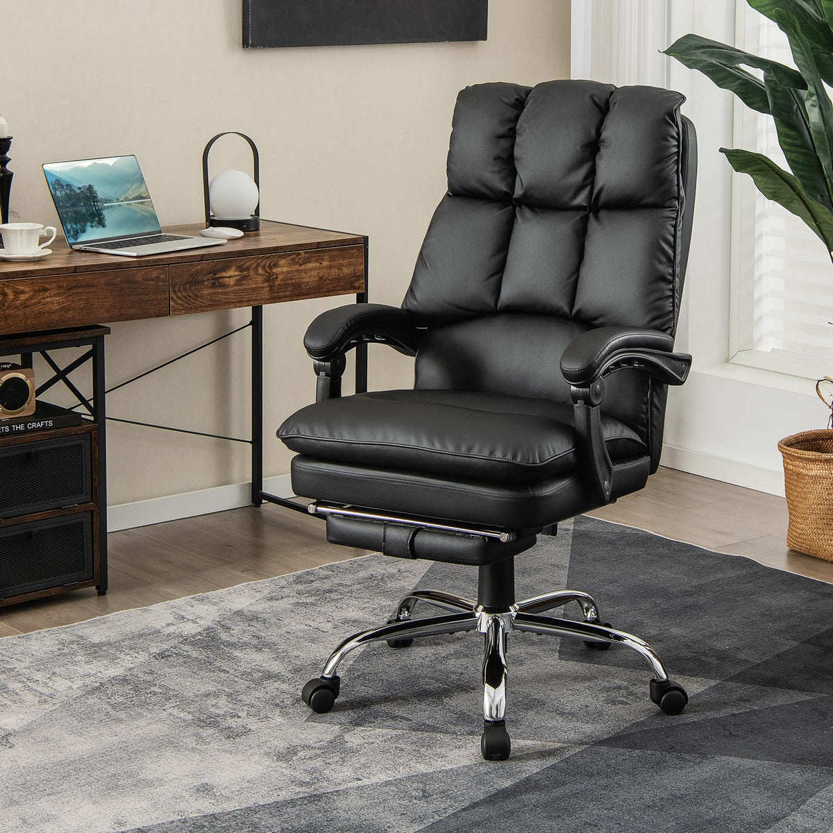 Ergonomic Office Chair PU Leather Computer Chair with Adjustable Swivel Seat