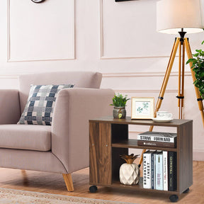 Giantex 3-Tier Side Table with Storage Shelf, Sofa Side Table with Wheels for Small Spaces, Industrial Nightstand
