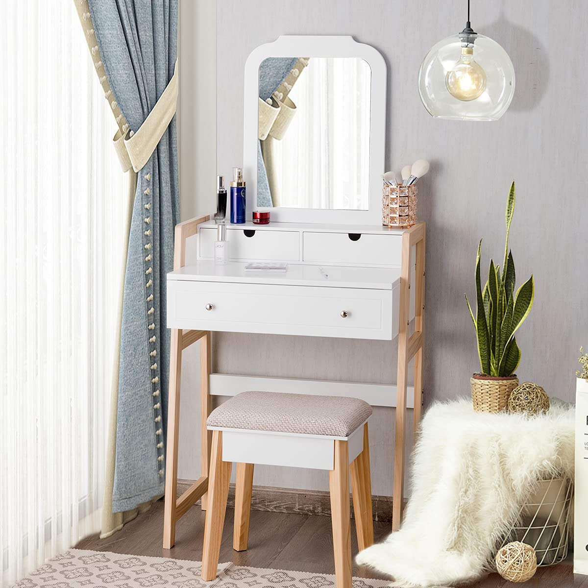 Giantex Vanity Set, Makeup Vanity Table w/ 3 Drawers & 2-Tier Tabletop