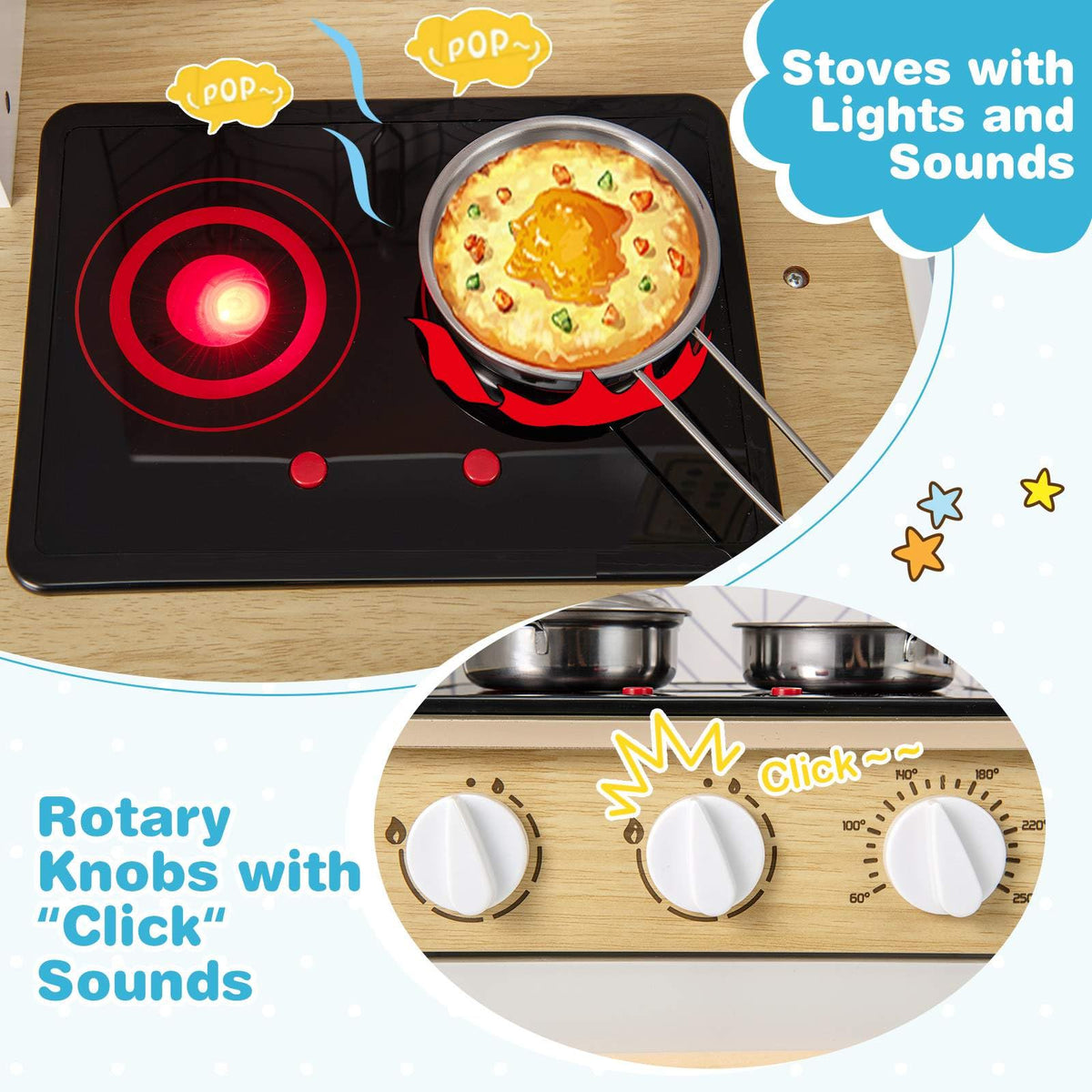 Kids Kitchen Playset, Pretend Play Kitchen Set with Lights & Sounds