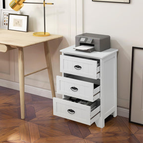 3 Drawers Nightstand, Accent Bedside End Table w/Vintage Handle, Anti-Toppling Device