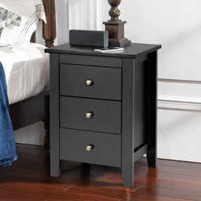 Giantex 2Pcs Bedside Table, Nightstand w/ 3 Drawers & Solid Wood Legs