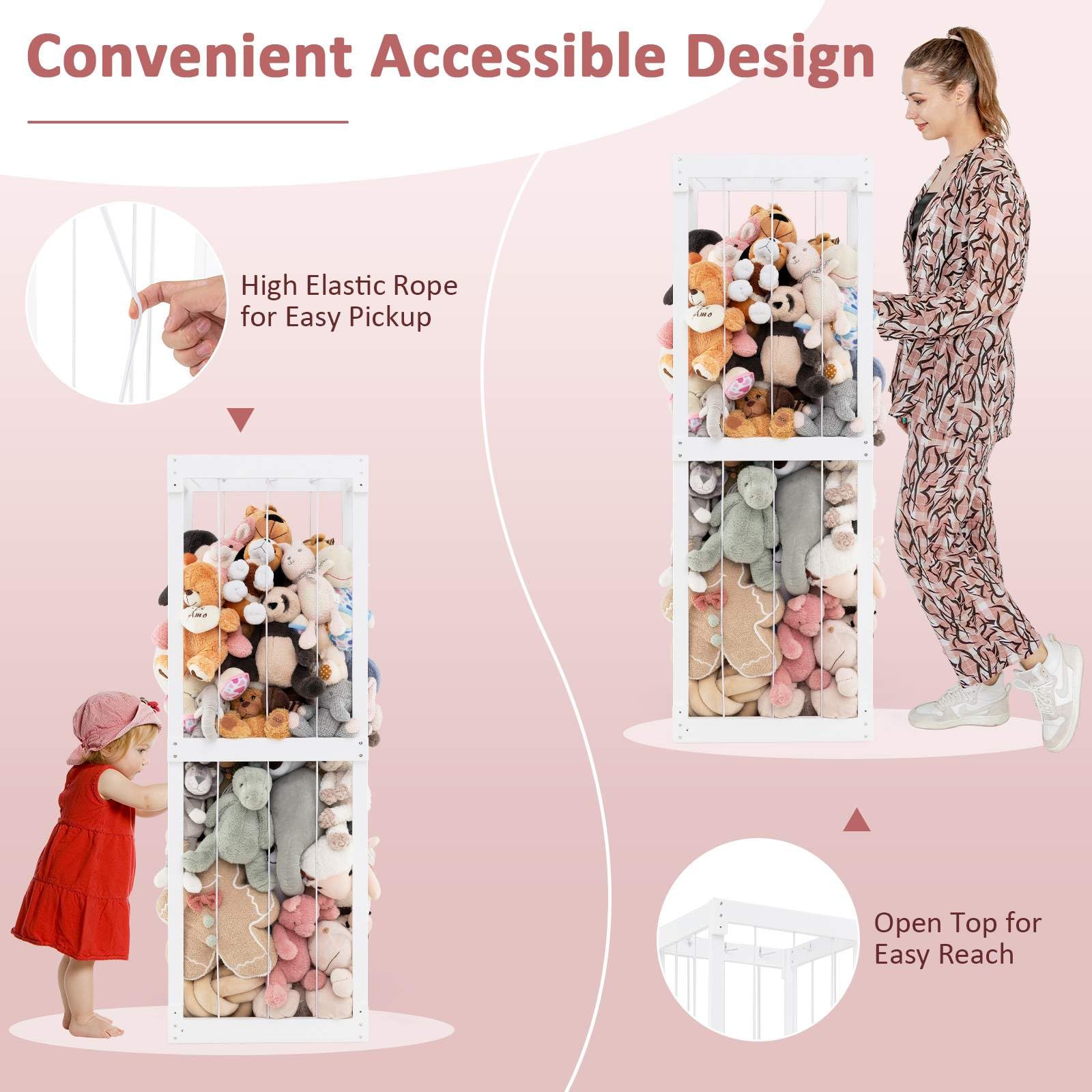 300L Large Stuffed Animal Storage, Space-saving Plush Toy Cage w/Open Top & Elastic Cords