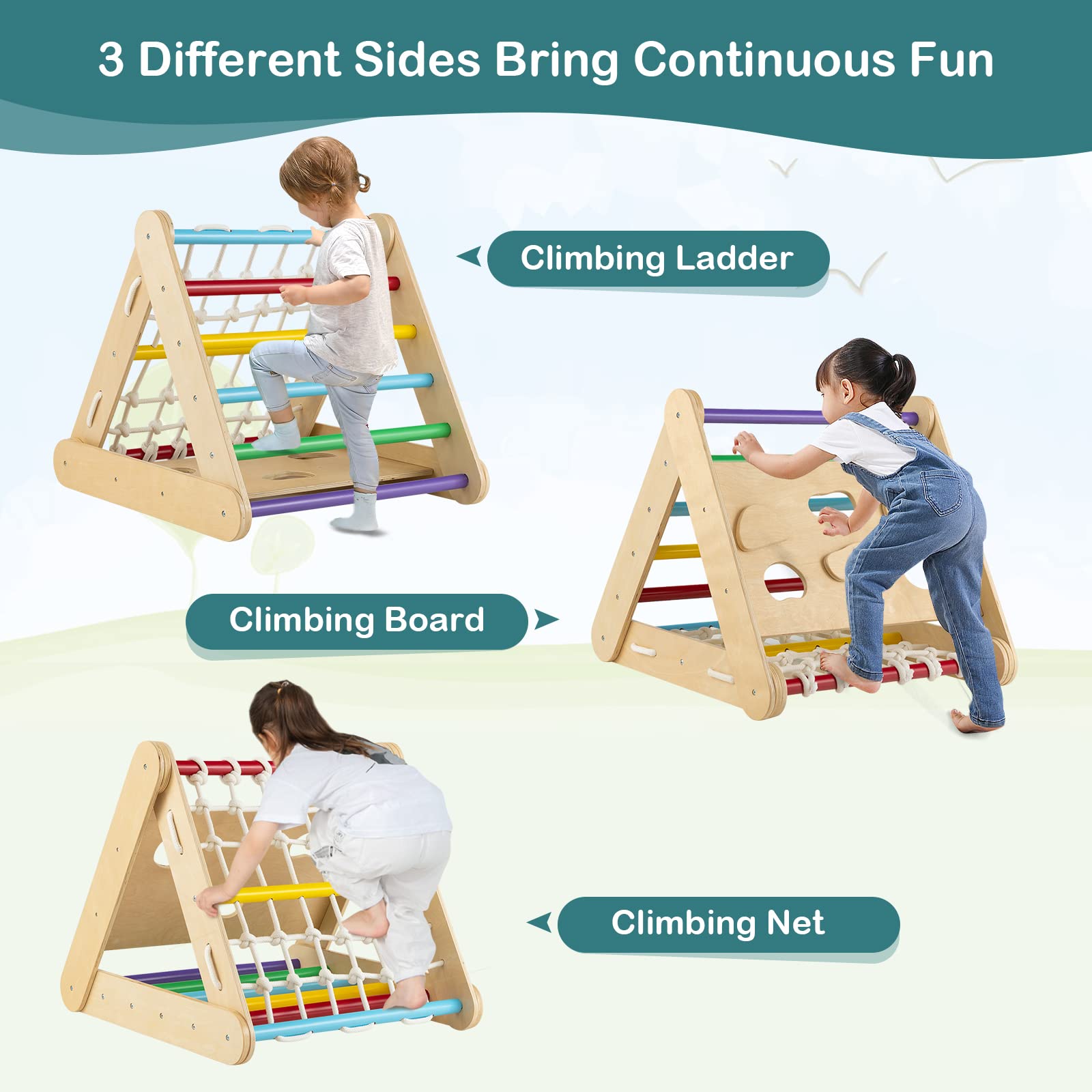 4-in-1 Toddler Climbing Toys with 3-Sided Triangle Climber for Kids