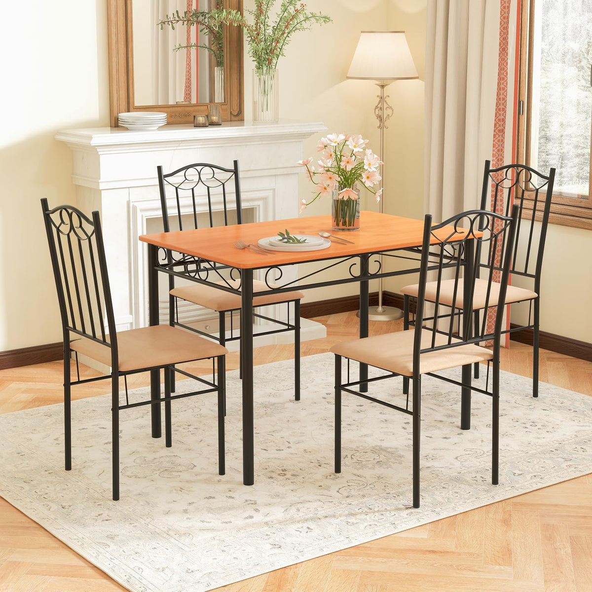 Giantex Dining Table Set for 4 Modern Rectangular Kitchen Table with 4 Cushioned Chairs