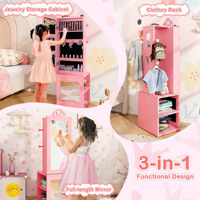 HONEY JOY Kids Jewelry Cabinet, 3-in-1 Freestanding Jewelry Armoire