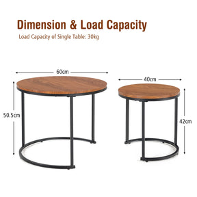Giantex Set of 2 Compact Stacking Side Tables w/Wooden Tabletop & Powder-Coated Steel Frame