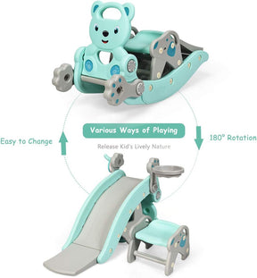 HONEY JOY 4-in-1 Kids Rocking Horse, Portable Toddler Ride On Rocking Toy with Slide