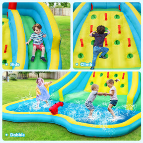 Inflatable Water Slide, 452 x 365 x 233CM Giant Water Park for Kids w/Double Long Slides, Climbing Wall