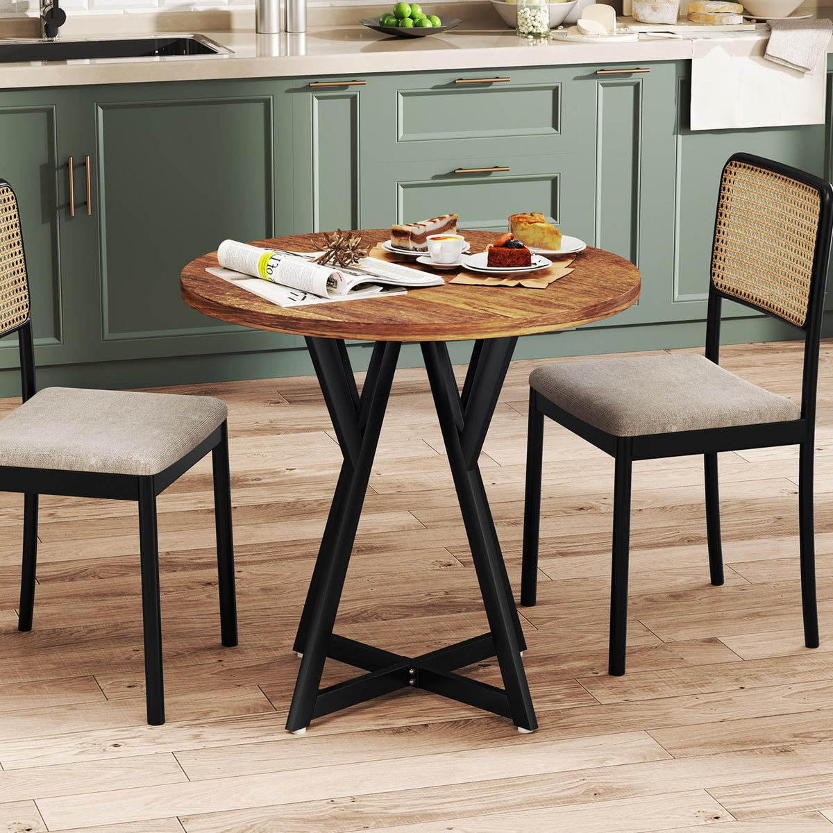 31.5 Inch Round Dining Table for 2-4, Modern Kitchen Table with Thick Wooden Tabletop