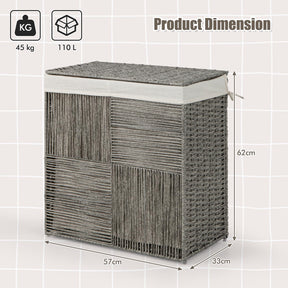 110 L Laundry Hamper with Lid, Hand-woven Rattan Laundry Basket with Convenient Handles & Removable Liner Bag