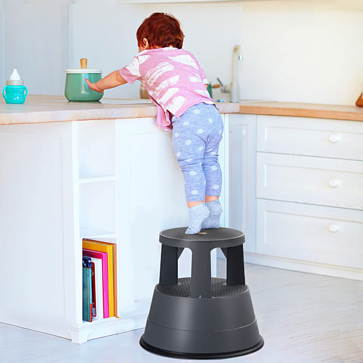 Giantex Rolling Step Stool, Kick Stool Ladder with Non-Slipping Platform