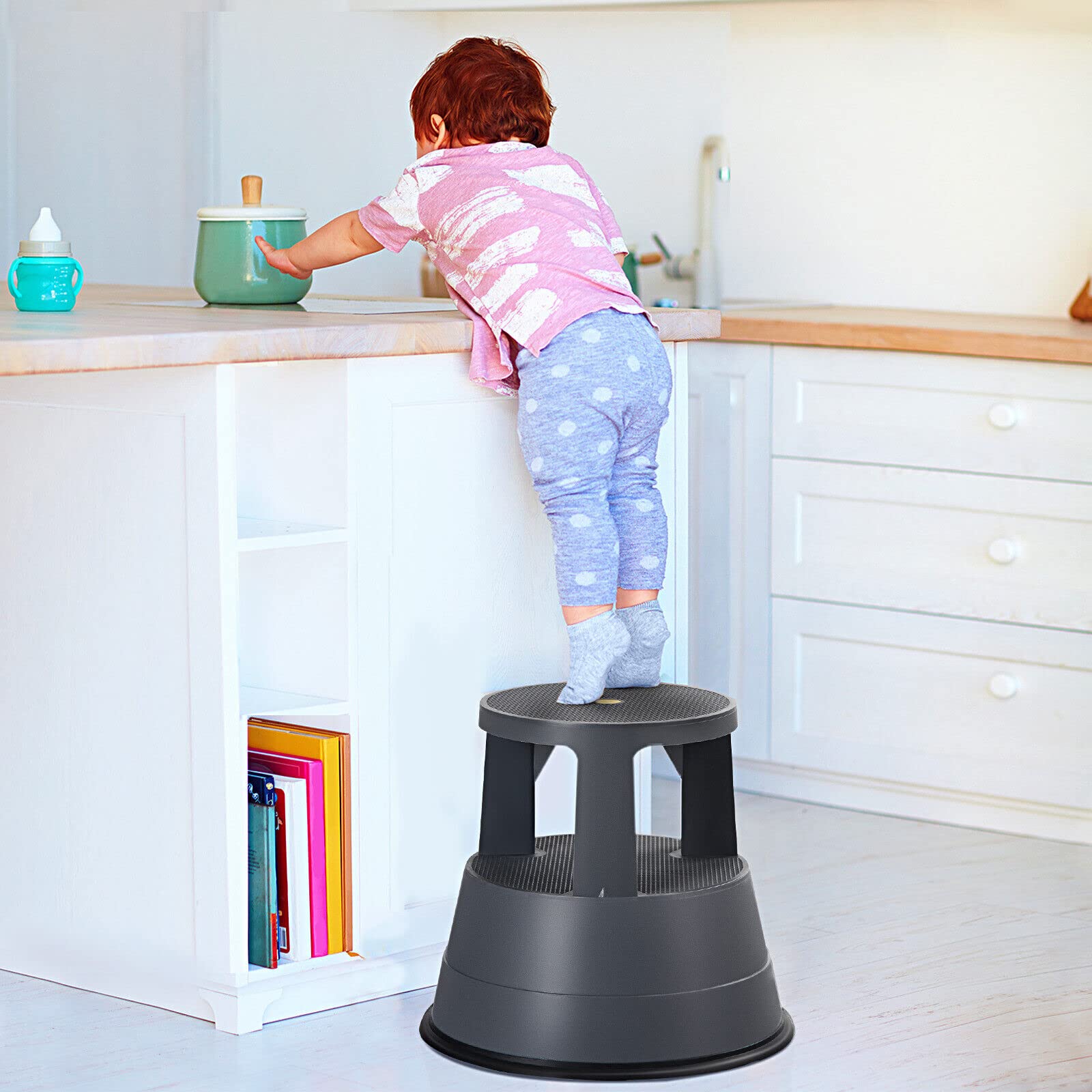 Giantex Rolling Step Stool, Kick Stool Ladder with Non-Slipping Platform